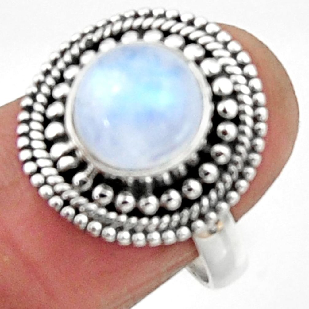 4.94cts natural rainbow moonstone 925 silver solitaire ring size 7 r52539