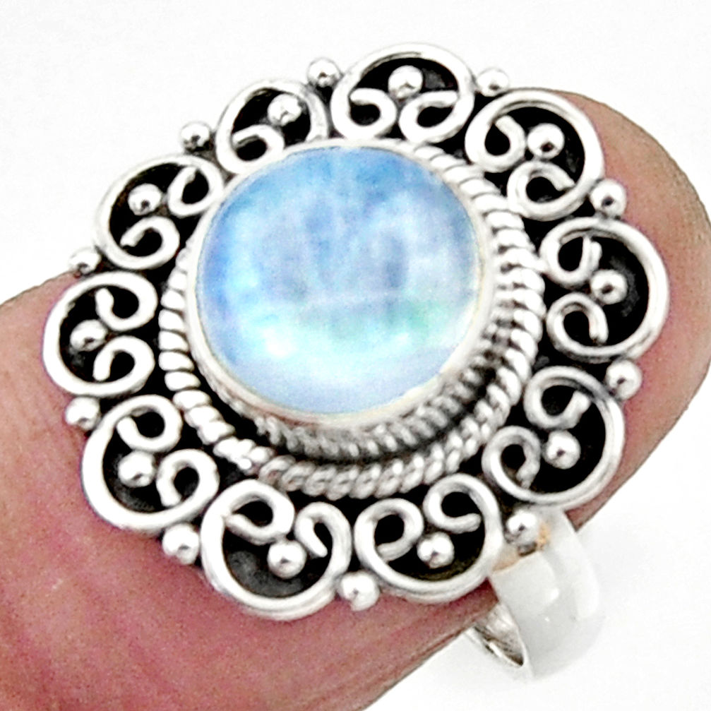 4.68cts natural rainbow moonstone 925 silver solitaire ring size 7 r52580