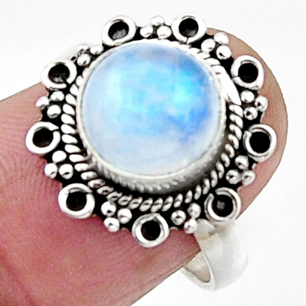 4.87cts natural rainbow moonstone 925 silver solitaire ring size 7 r52676