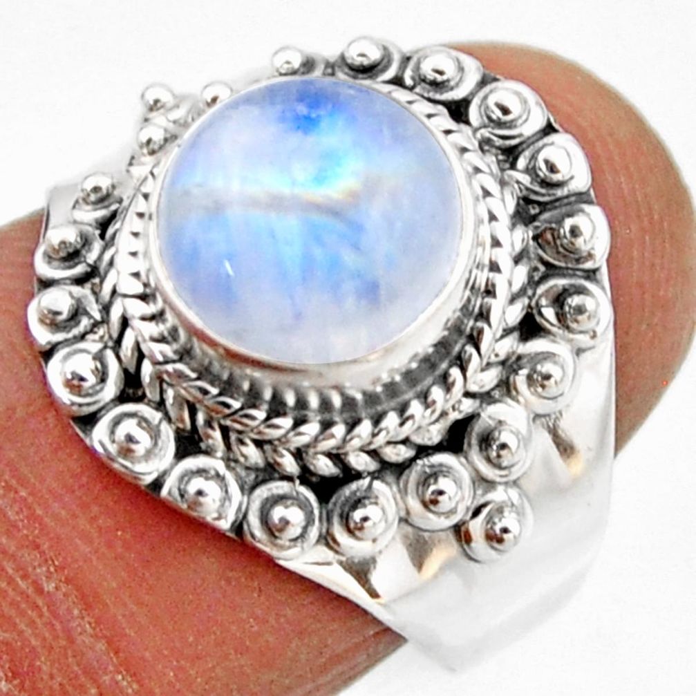 4.69cts natural rainbow moonstone 925 silver solitaire ring size 7 r53628