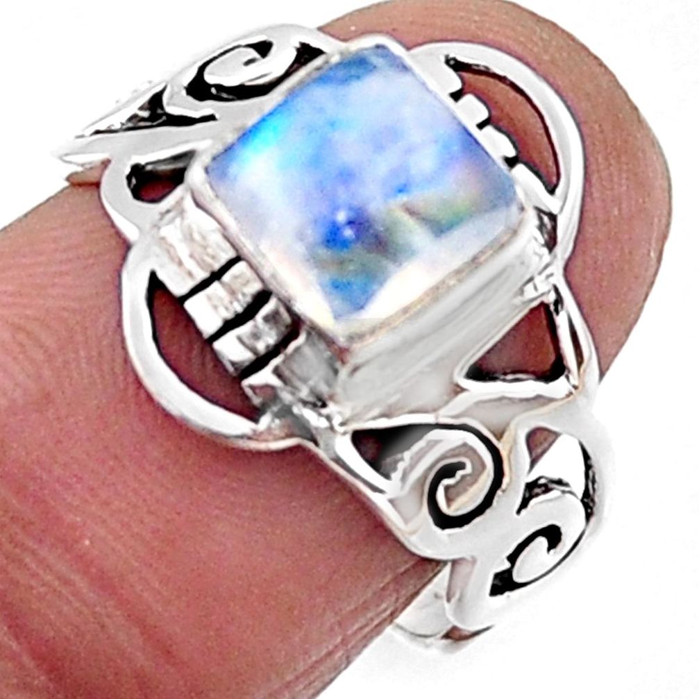 2.97cts natural rainbow moonstone 925 silver solitaire ring size 7 r54436