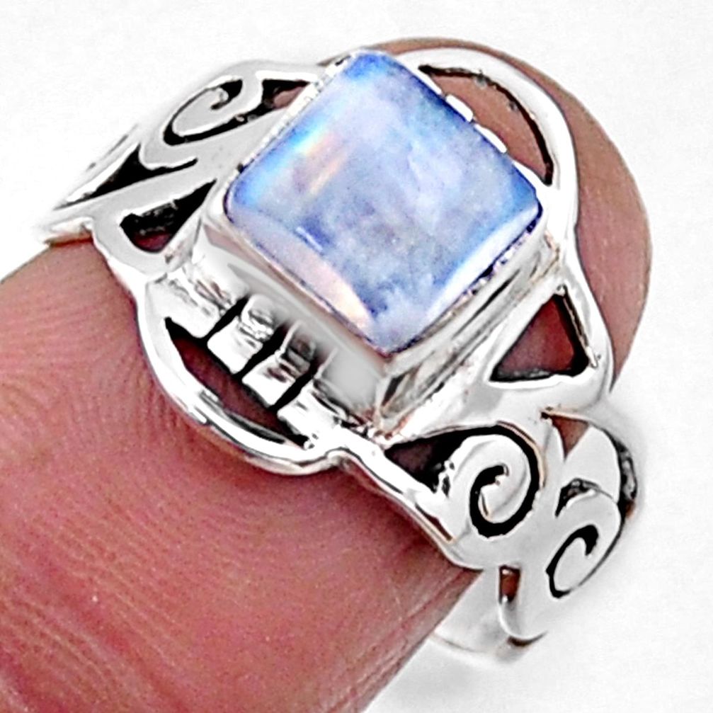 2.81cts natural rainbow moonstone 925 silver solitaire ring size 7 r54437