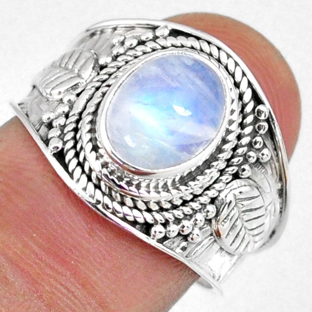 3.11cts natural rainbow moonstone 925 silver solitaire ring size 7 r58349
