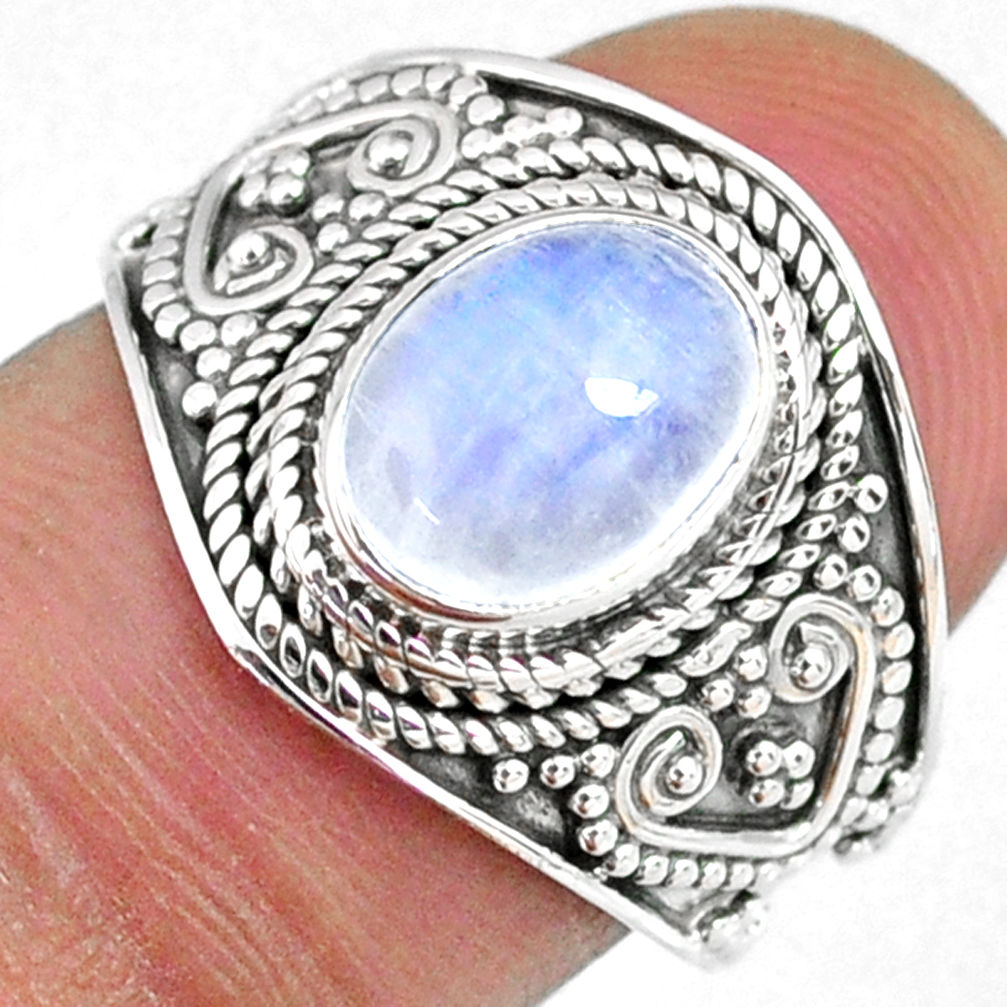 3.25cts natural rainbow moonstone 925 silver solitaire ring size 7 r58355