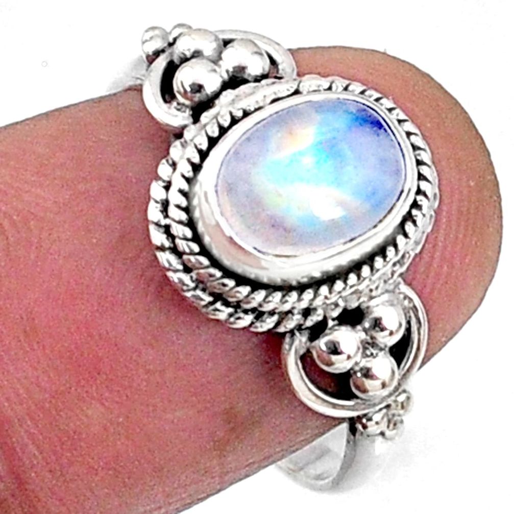 2.12cts natural rainbow moonstone 925 silver solitaire ring size 7 r64813