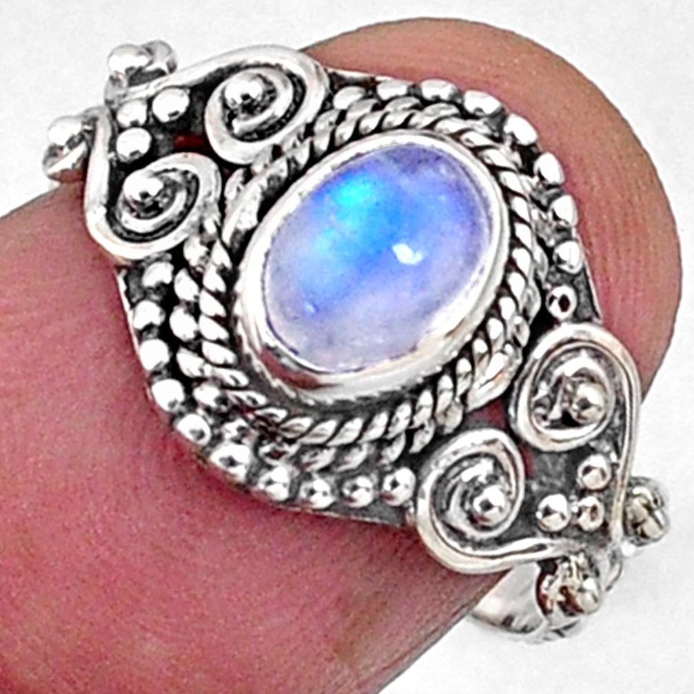 1.41cts natural rainbow moonstone 925 silver solitaire ring size 7 r64930