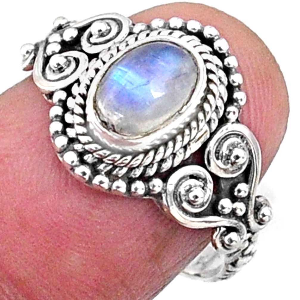 1.43cts natural rainbow moonstone 925 silver solitaire ring size 7 r64940