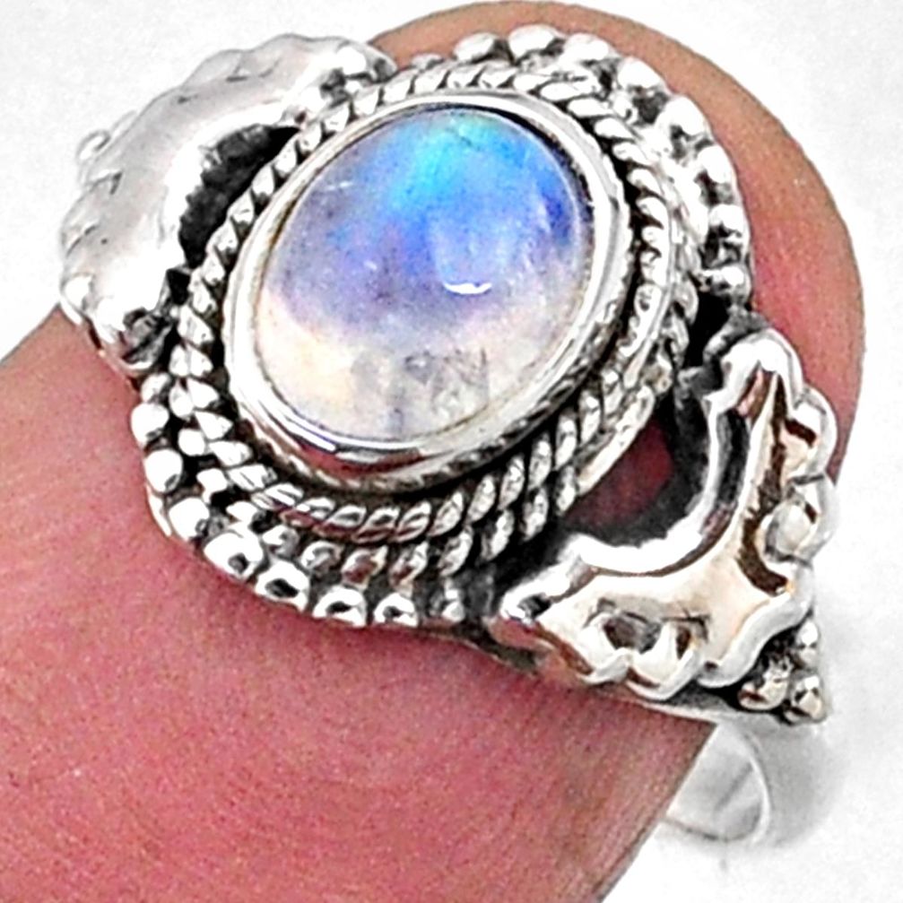 2.08cts natural rainbow moonstone 925 silver solitaire ring size 7 r64972