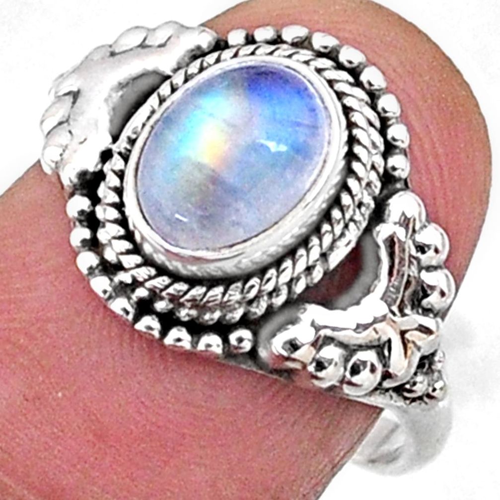 1.97cts natural rainbow moonstone 925 silver solitaire ring size 7 r64975
