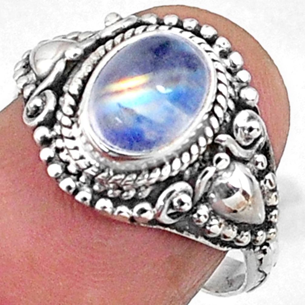 2.05cts natural rainbow moonstone 925 silver solitaire ring size 7 r64998