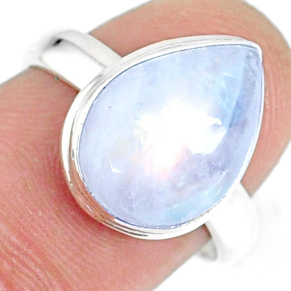 5.09cts natural rainbow moonstone silver solitaire handmade ring size 7 r74083