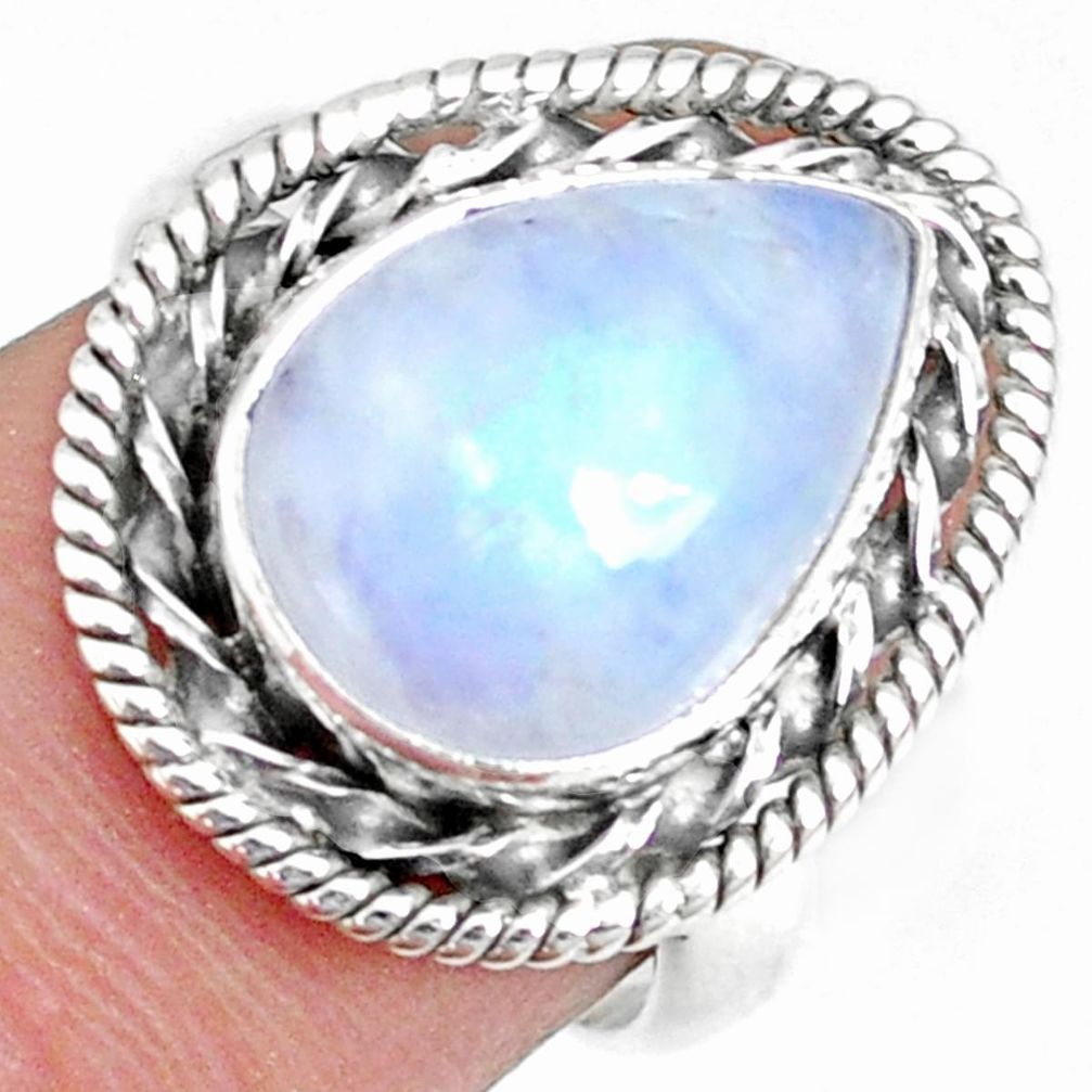 6.35cts natural rainbow moonstone silver solitaire handmade ring size 7 r74109