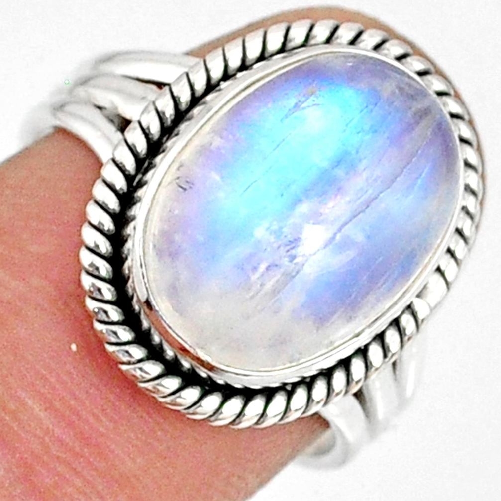 6.04cts natural rainbow moonstone 925 silver solitaire ring size 7 r76341