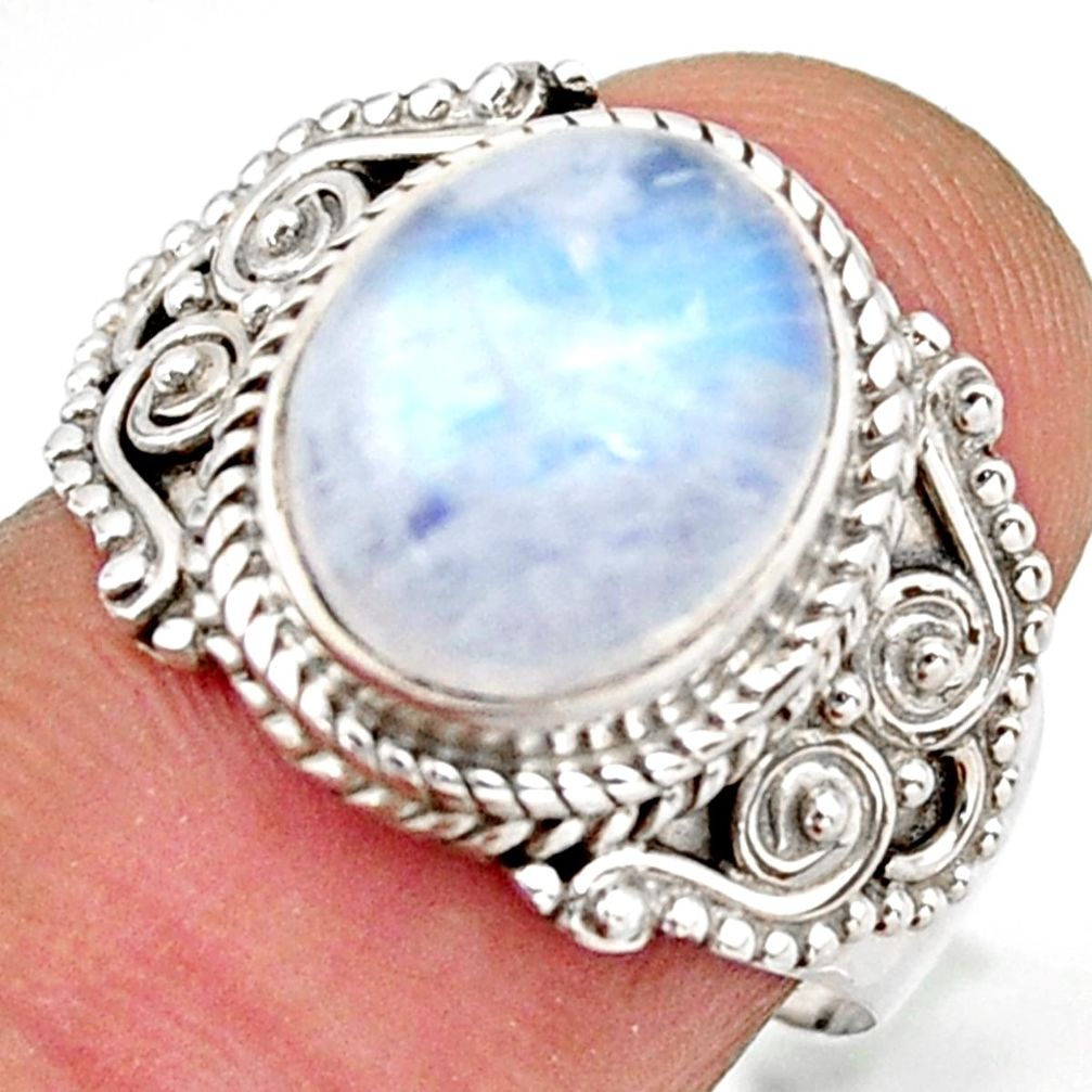 5.31cts natural rainbow moonstone 925 silver solitaire ring size 8 d46236