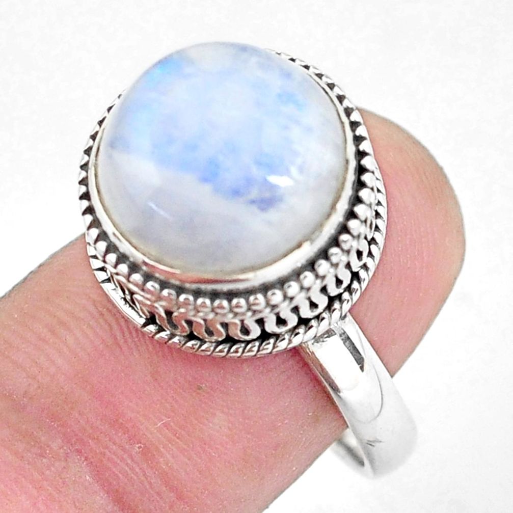 7.10cts natural rainbow moonstone 925 silver solitaire ring size 8 p56721