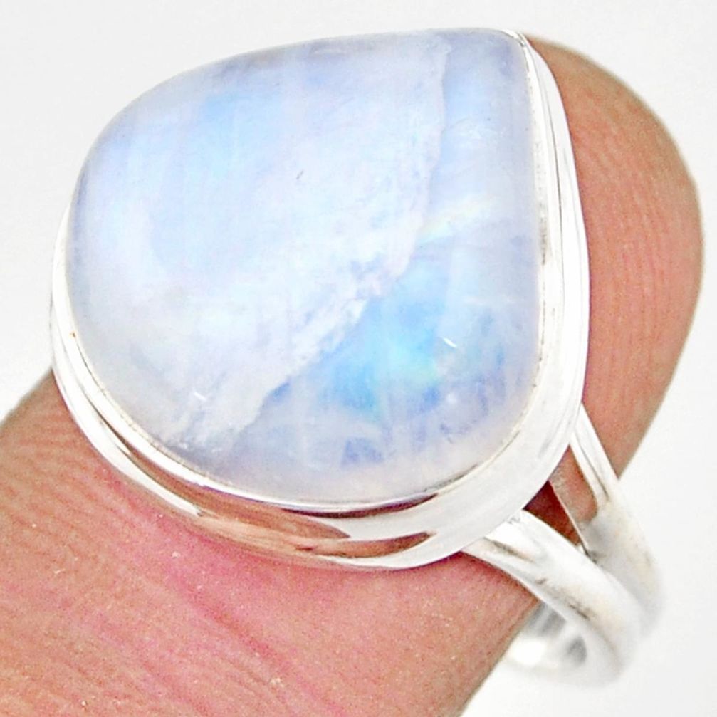 13.07cts natural rainbow moonstone 925 silver solitaire ring size 8 r21481