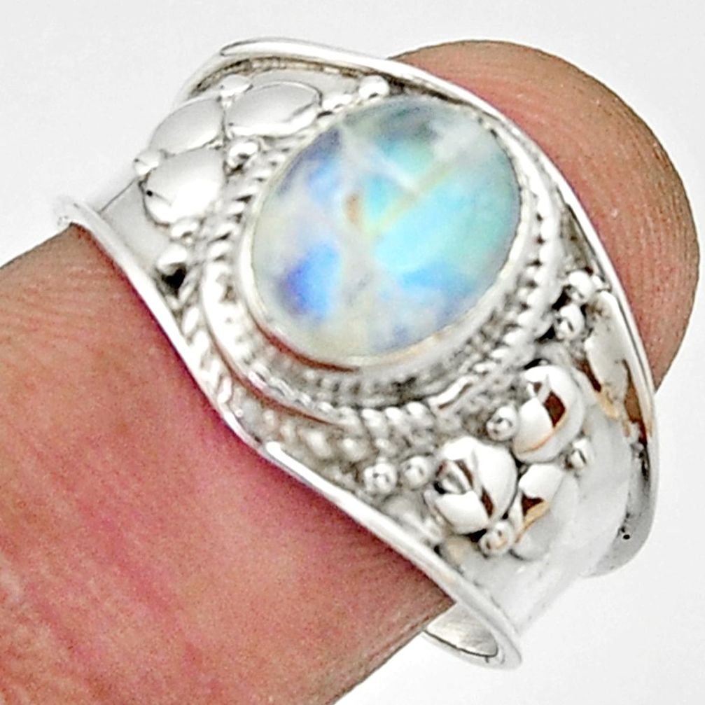 3.01cts natural rainbow moonstone 925 silver solitaire ring size 8 r22499