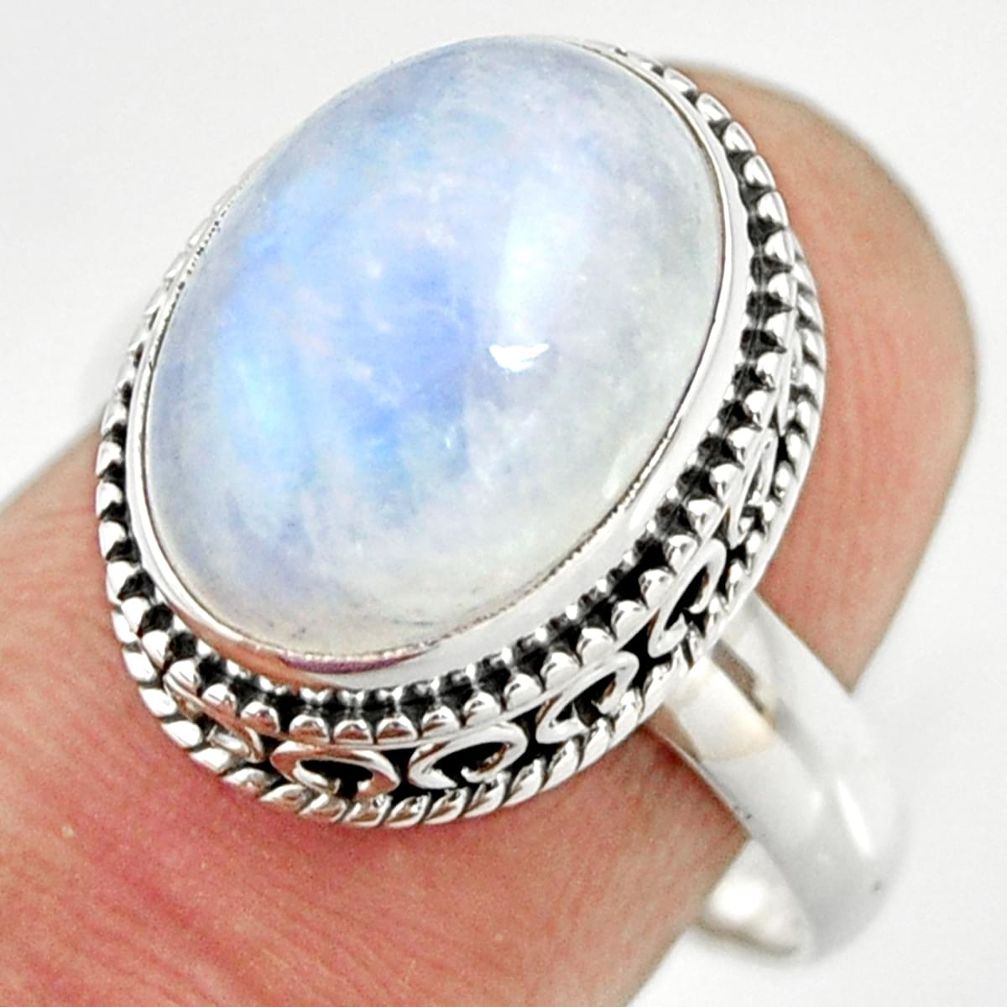 6.90cts natural rainbow moonstone 925 silver solitaire ring size 8 r26313