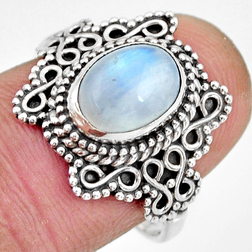 3.10cts natural rainbow moonstone 925 silver solitaire ring size 8 r26997