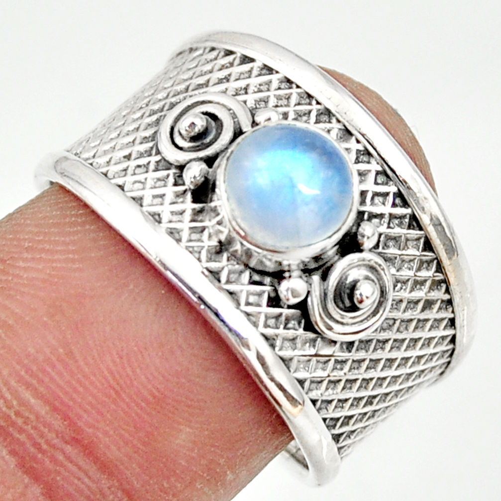 1.28cts natural rainbow moonstone 925 silver solitaire ring size 8 r34676