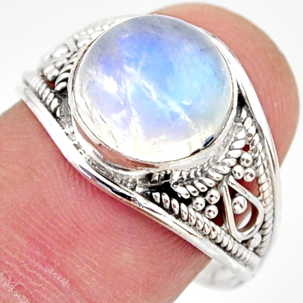 5.22cts natural rainbow moonstone 925 silver solitaire ring size 8 r35437