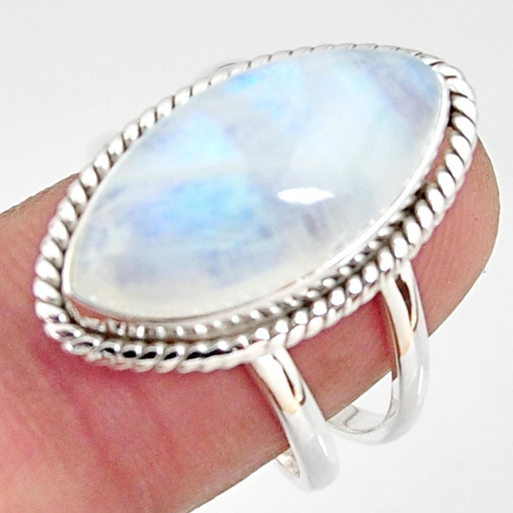 13.27cts natural rainbow moonstone 925 silver solitaire ring size 8 r37731