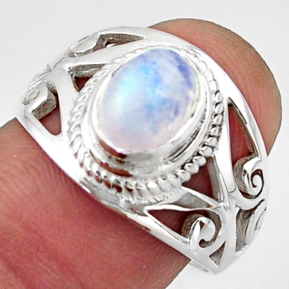 2.26cts natural rainbow moonstone 925 silver solitaire ring size 8 r40920