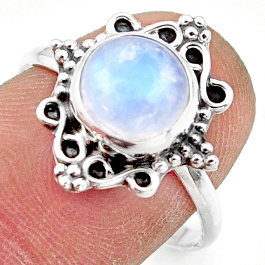 3.03cts natural rainbow moonstone 925 silver solitaire ring size 8 r41497