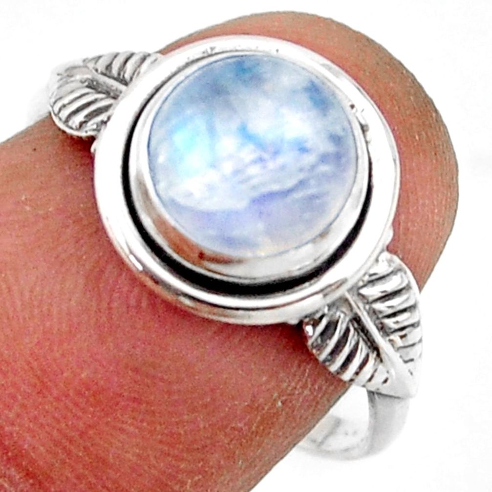 3.01cts natural rainbow moonstone 925 silver solitaire ring size 8 r41556