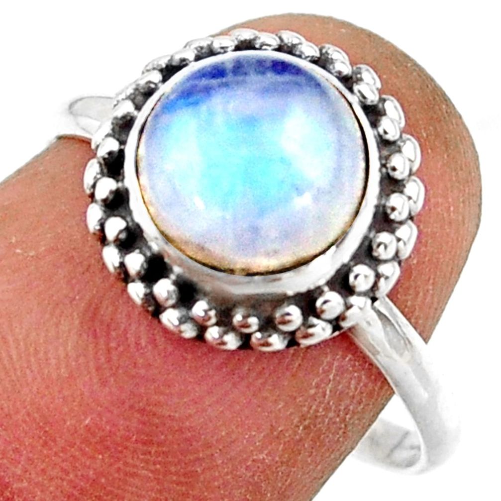 3.01cts natural rainbow moonstone 925 silver solitaire ring size 8 r41558