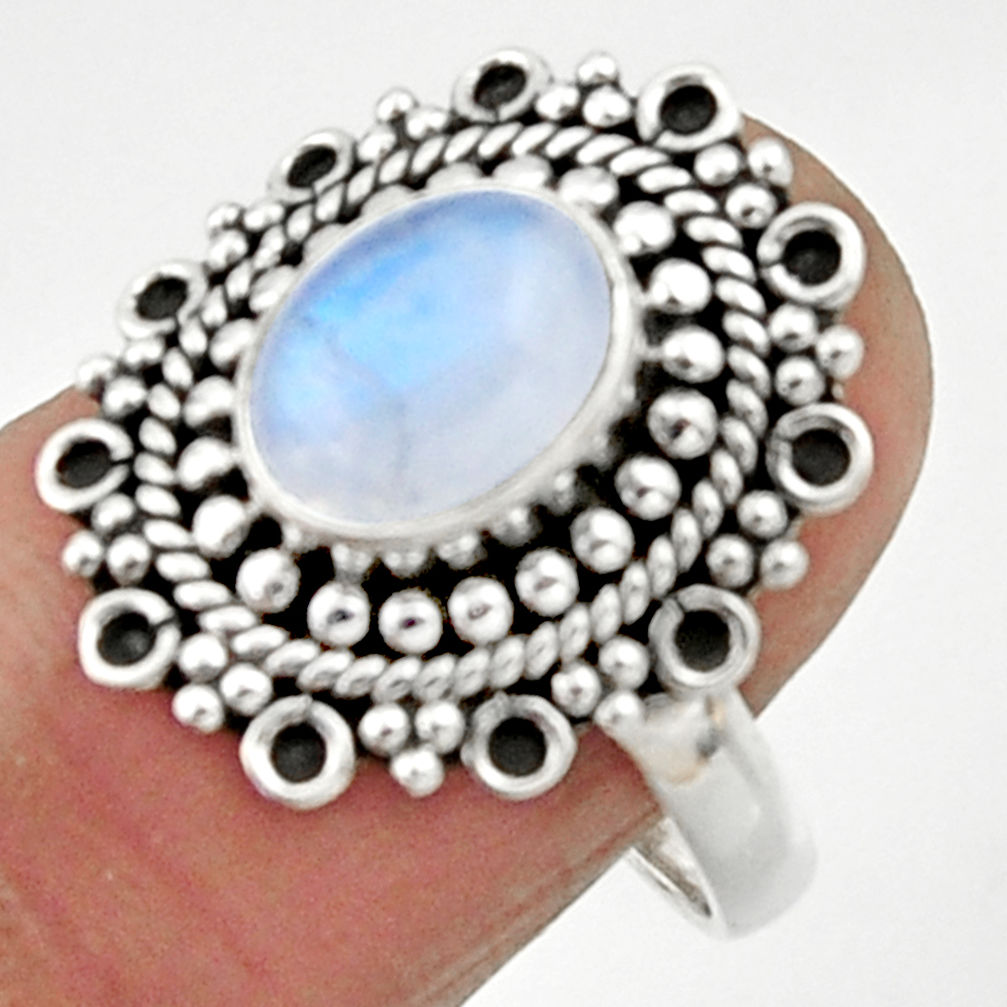 3.14cts natural rainbow moonstone 925 silver solitaire ring size 8 r52545