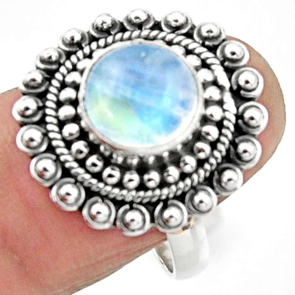 5.41cts natural rainbow moonstone 925 silver solitaire ring size 8 r52660