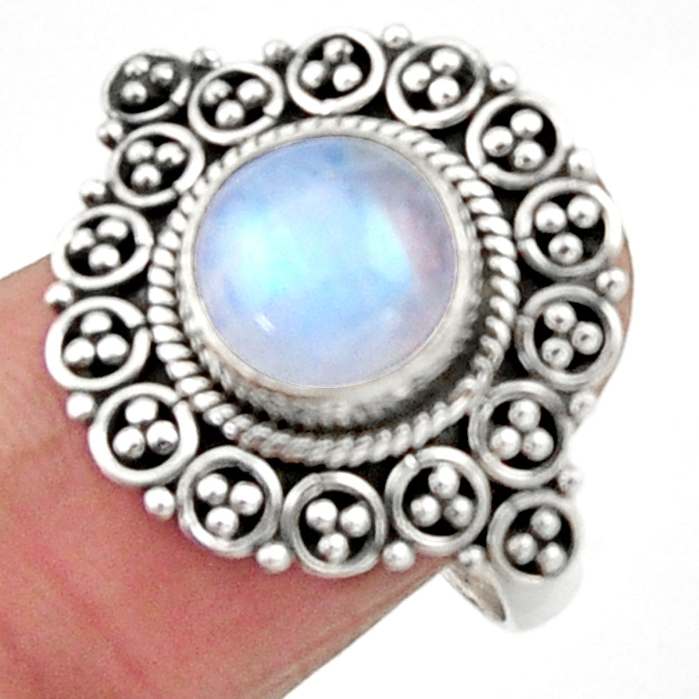 4.94cts natural rainbow moonstone 925 silver solitaire ring size 8 r52697