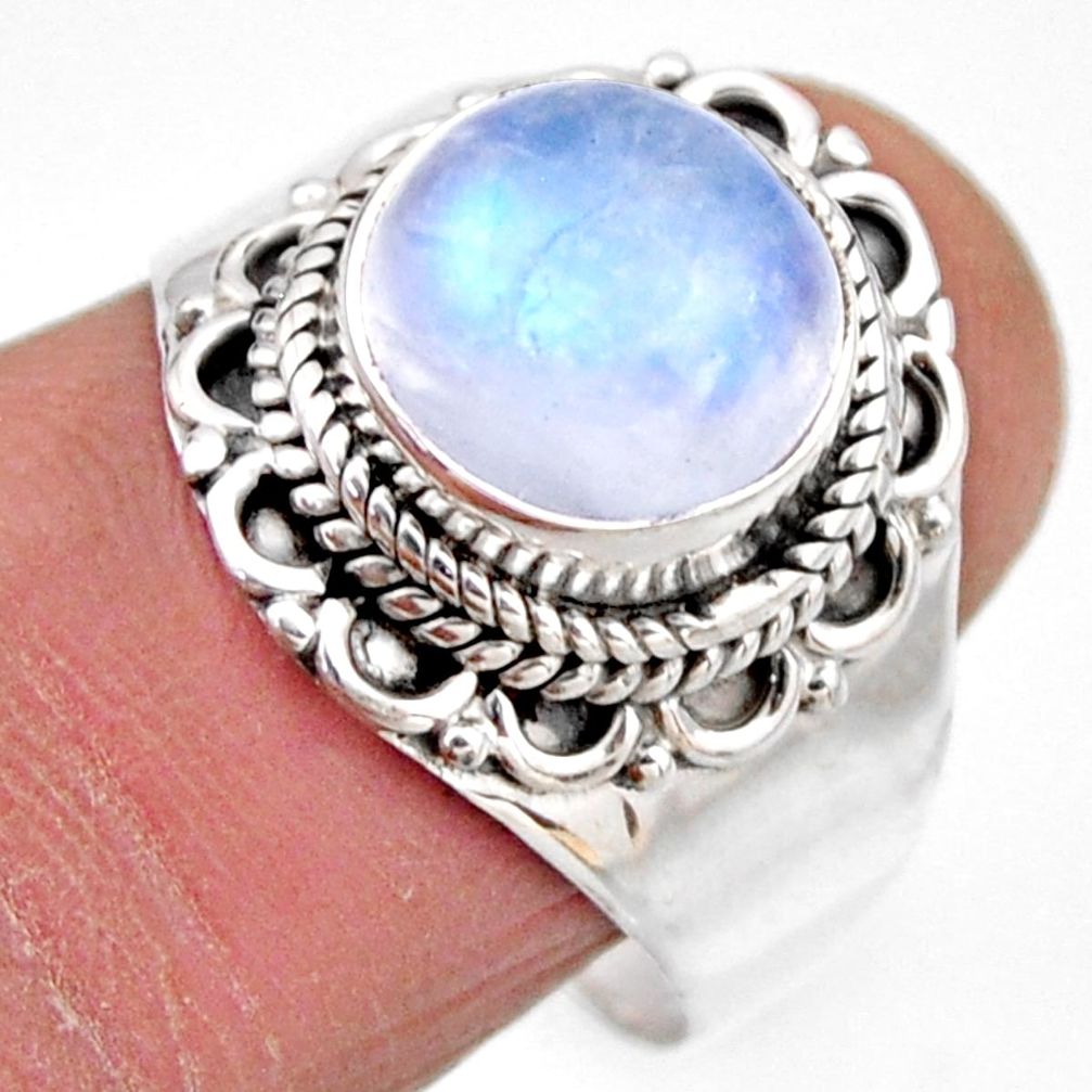 4.69cts natural rainbow moonstone 925 silver solitaire ring size 8 r53285
