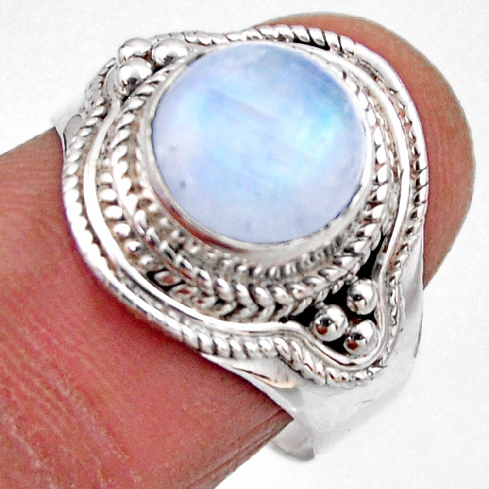 4.93cts natural rainbow moonstone 925 silver solitaire ring size 8 r53292