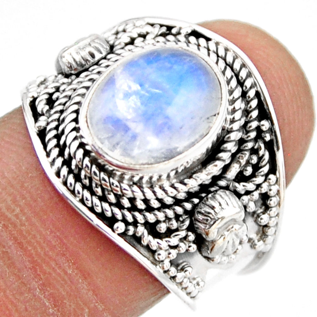 4.38cts natural rainbow moonstone 925 silver solitaire ring size 8 r53639