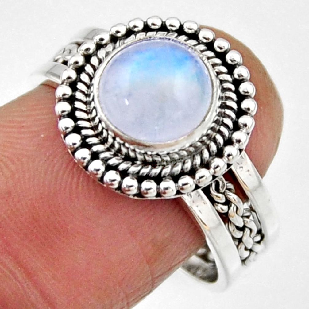 3.23cts natural rainbow moonstone 925 silver solitaire ring size 8 r54317