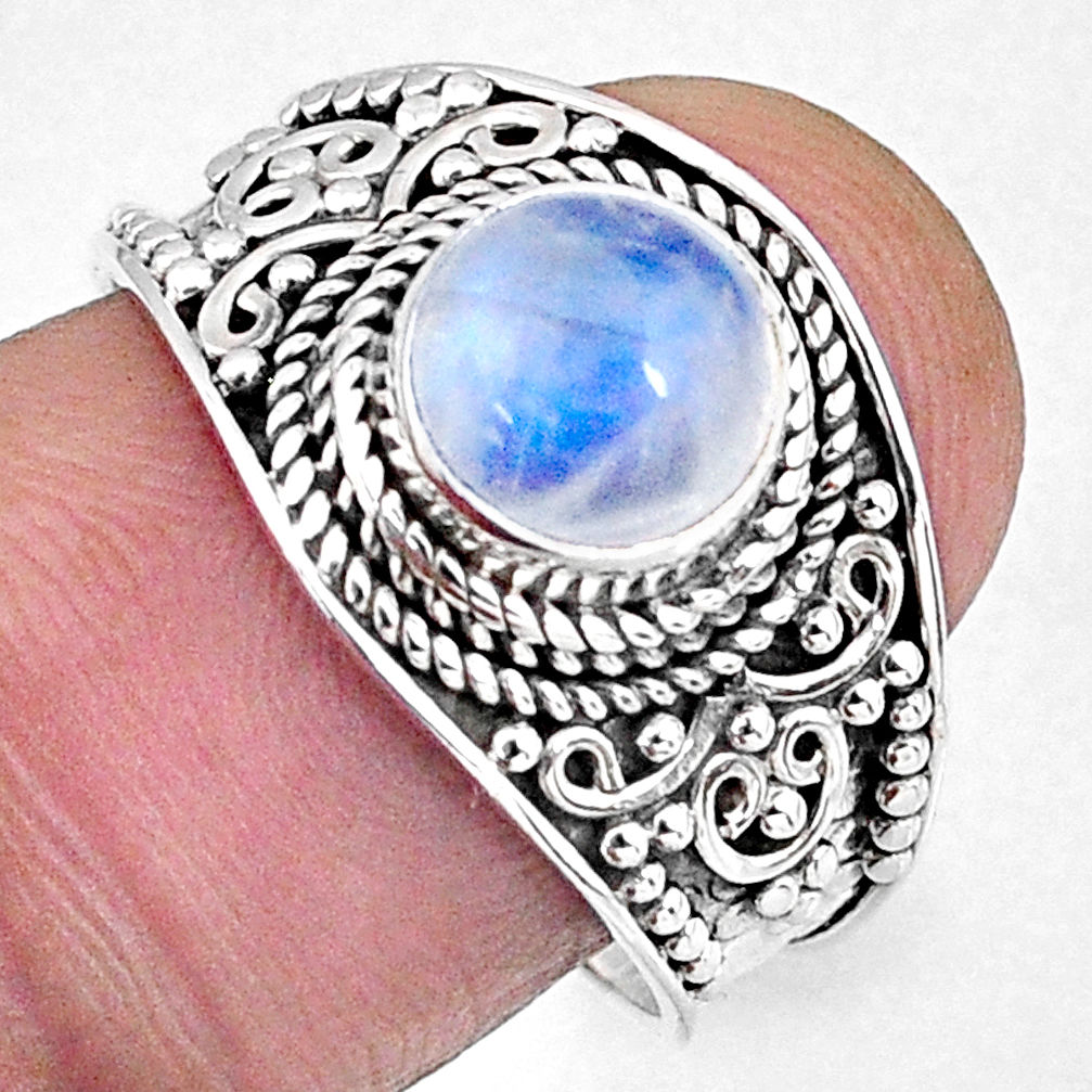 2.44cts natural rainbow moonstone 925 silver solitaire ring size 8 r58034