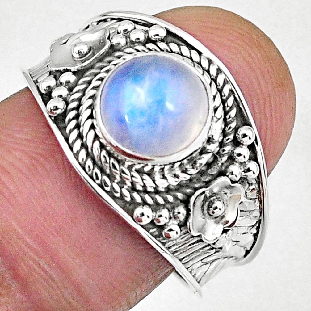 2.67cts natural rainbow moonstone 925 silver solitaire ring size 8 r58035