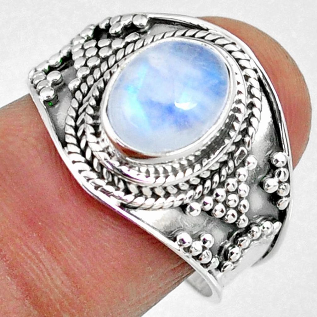 3.26cts natural rainbow moonstone 925 silver solitaire ring size 8 r58353