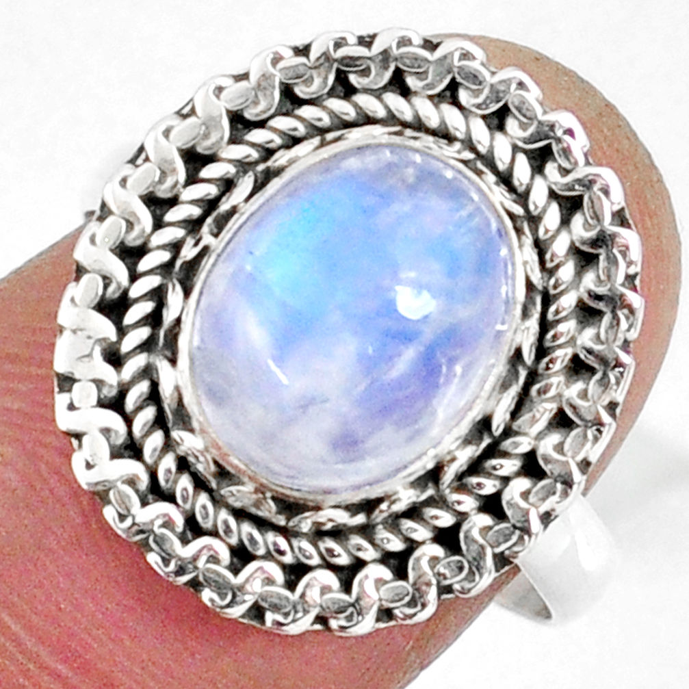 3.98cts natural rainbow moonstone 925 silver solitaire ring size 8 r58925