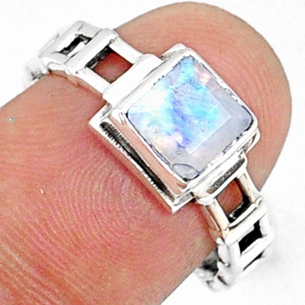 1.28cts natural rainbow moonstone 925 silver solitaire ring size 8 r68738