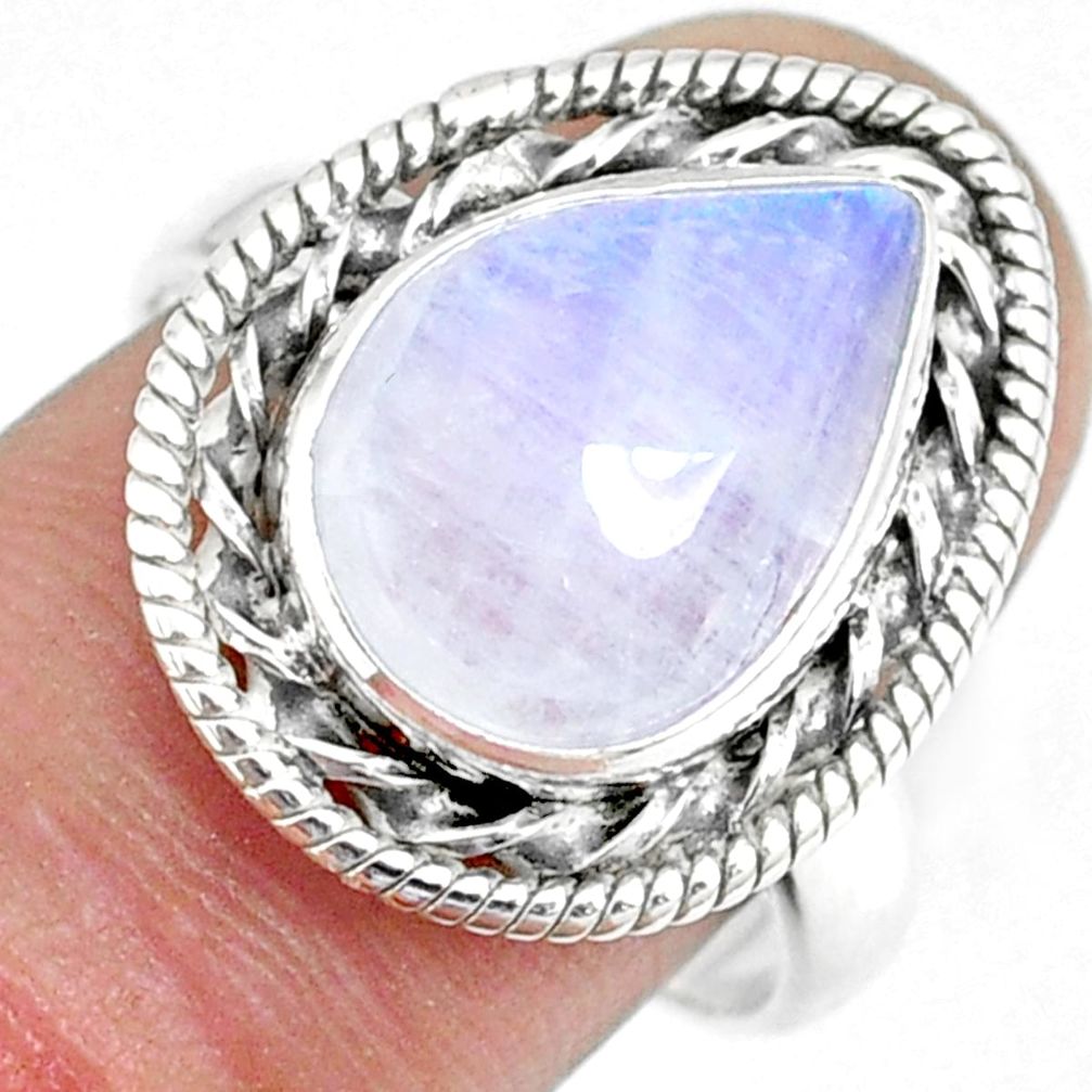 6.16cts natural rainbow moonstone silver solitaire handmade ring size 8 r74110
