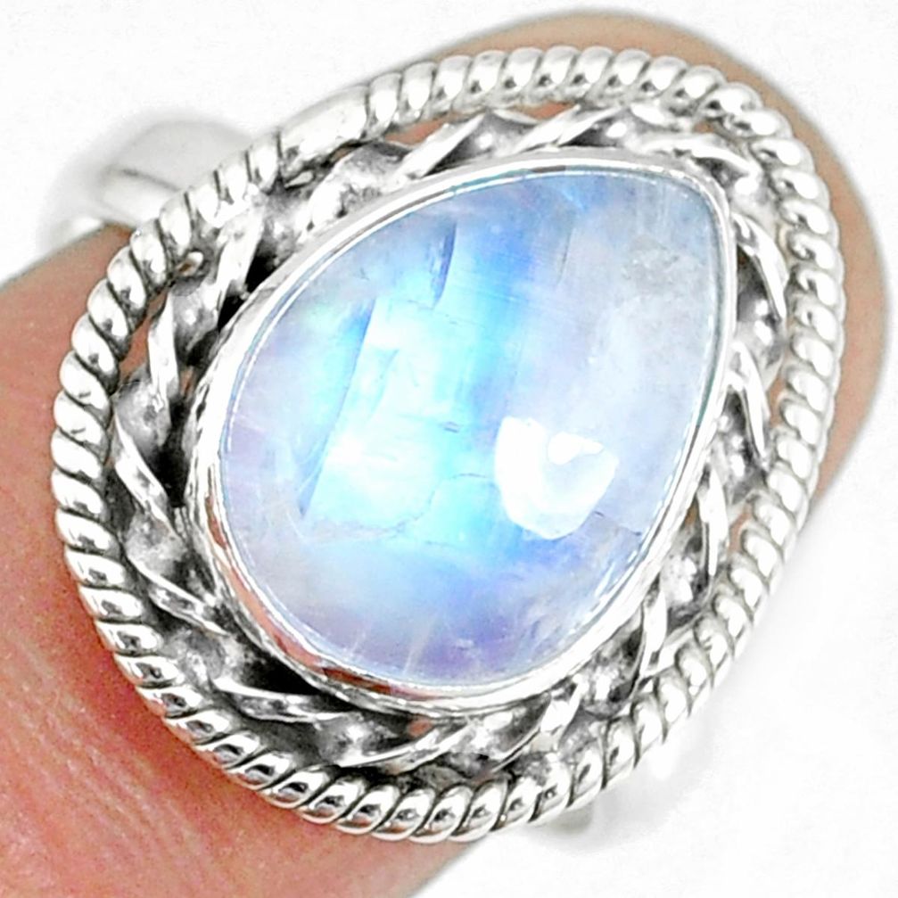 5.09cts natural rainbow moonstone silver solitaire handmade ring size 8 r74119