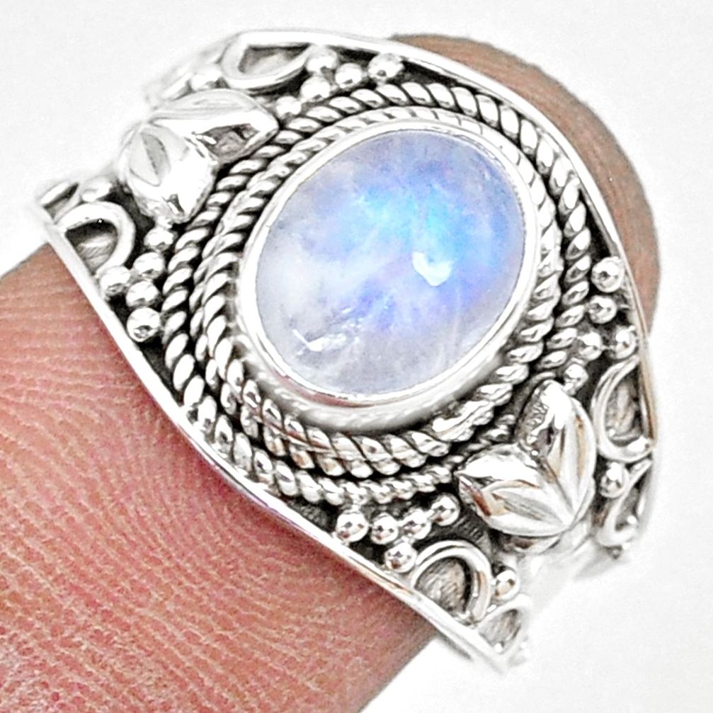 3.19cts natural rainbow moonstone 925 silver solitaire ring size 8 r74757