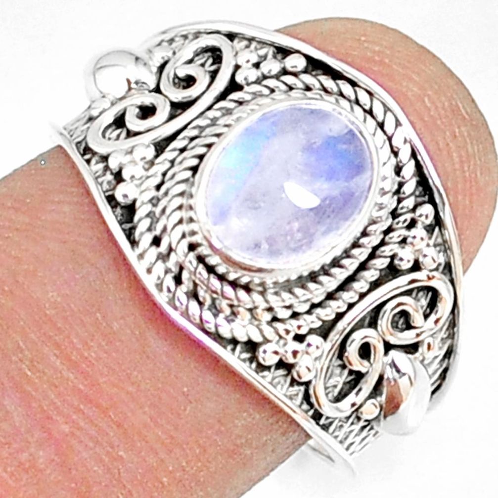 2.33cts natural rainbow moonstone 925 silver solitaire ring size 8 r81466