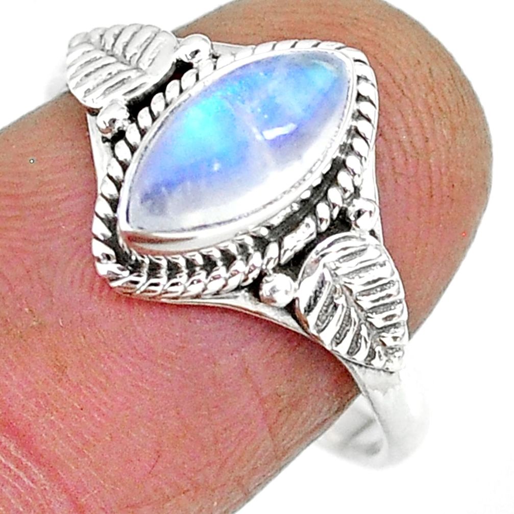 2.58cts natural rainbow moonstone 925 silver solitaire ring size 8 r92620