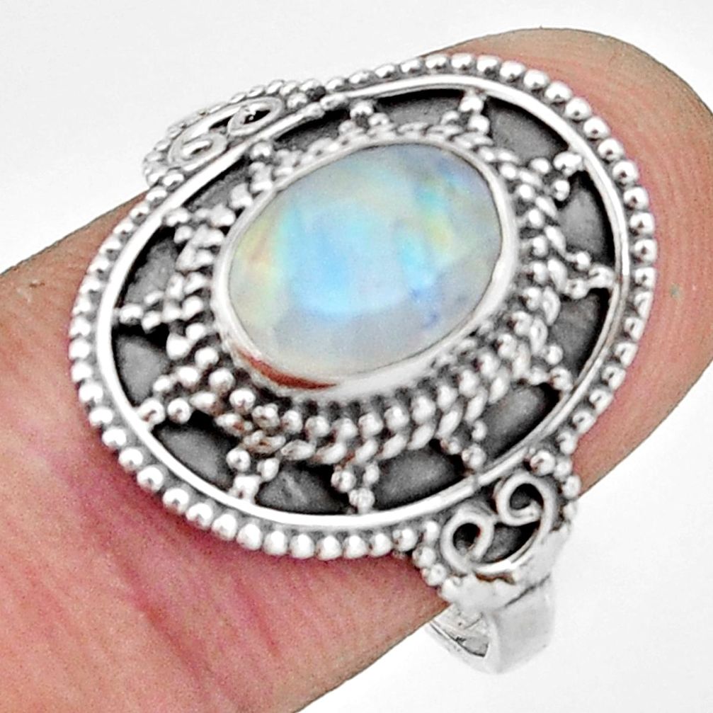 3.19cts natural rainbow moonstone 925 silver solitaire ring size 9 r26779