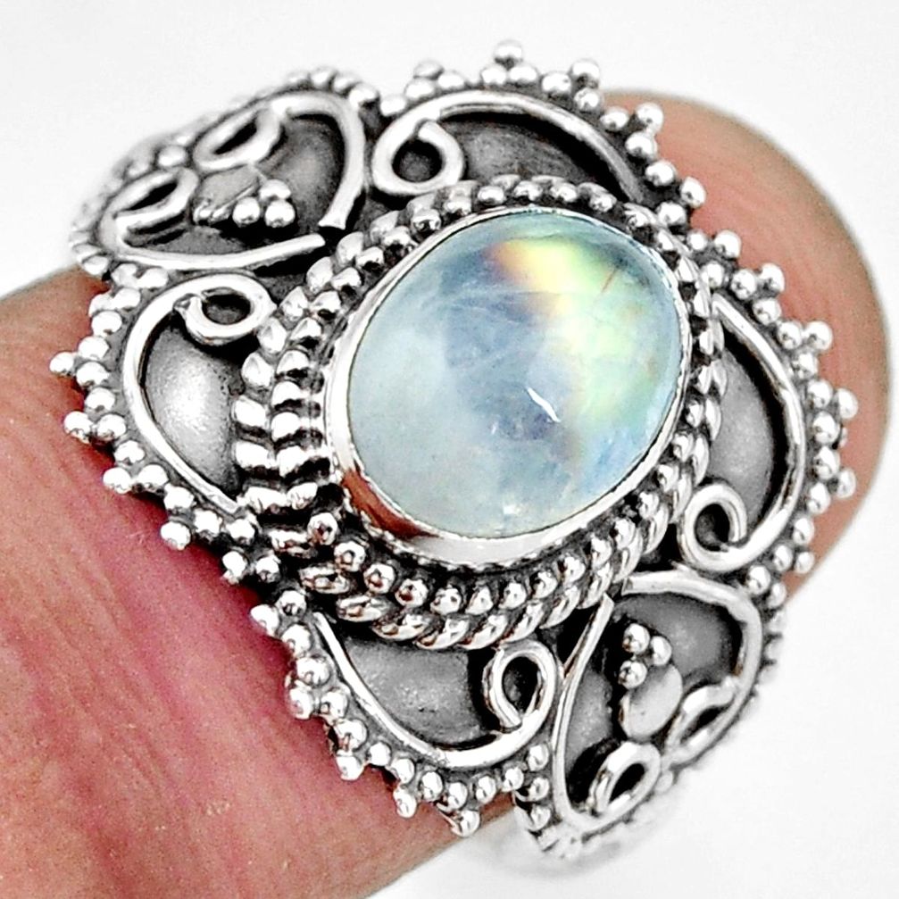 3.13cts natural rainbow moonstone 925 silver solitaire ring size 9 r26957