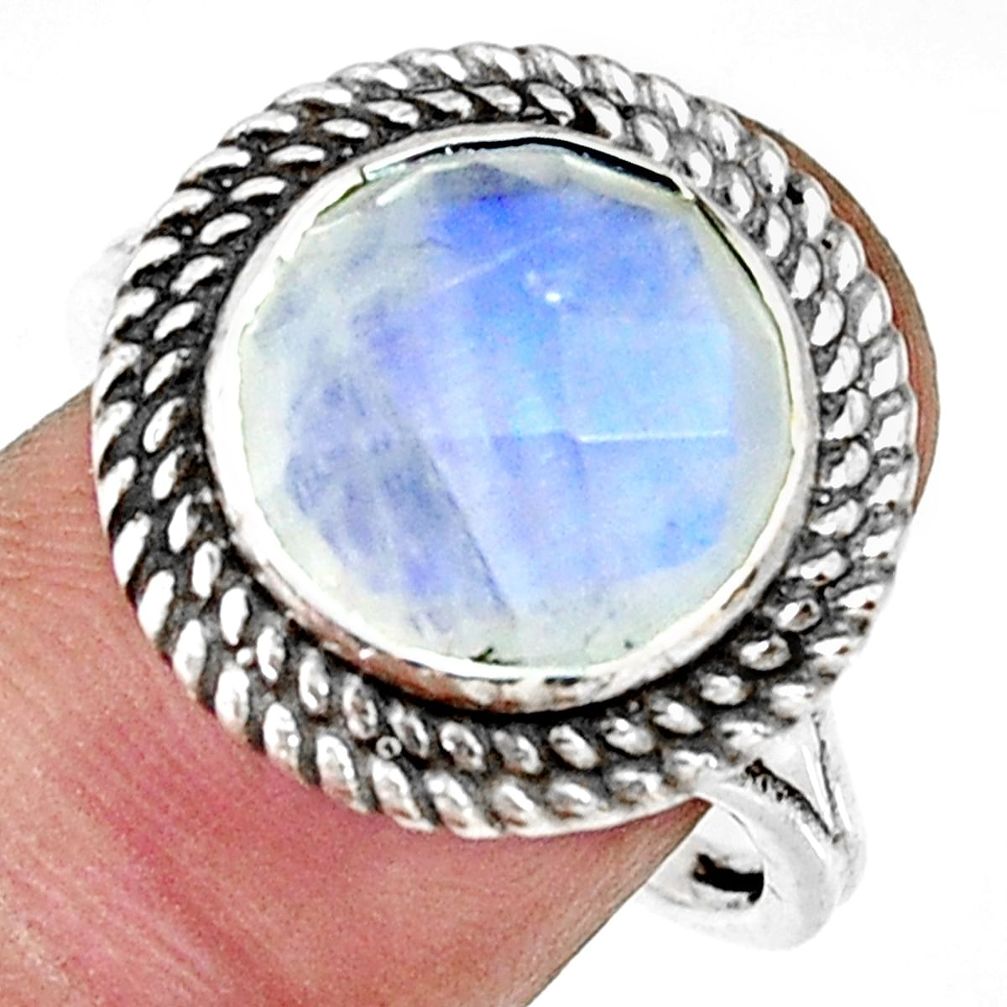 6.94cts natural rainbow moonstone 925 silver solitaire ring size 9 r33397